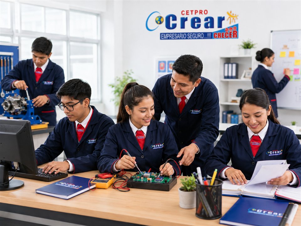Estudiantes de CETPRO Crear desarrollando actividades prácticas con acompañamiento docente.